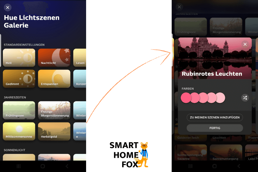 Verschiedene Szenen werden in der Philips Hue App angelegt
